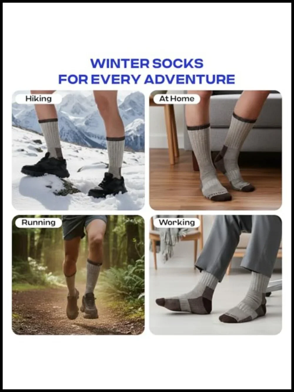 Merino Wool Hiking Socks for Men, Warm Winter Thermal Crew Socks 3 Pack